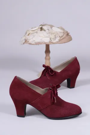 40's vintage style pumps in suede with lace - Red - Esther