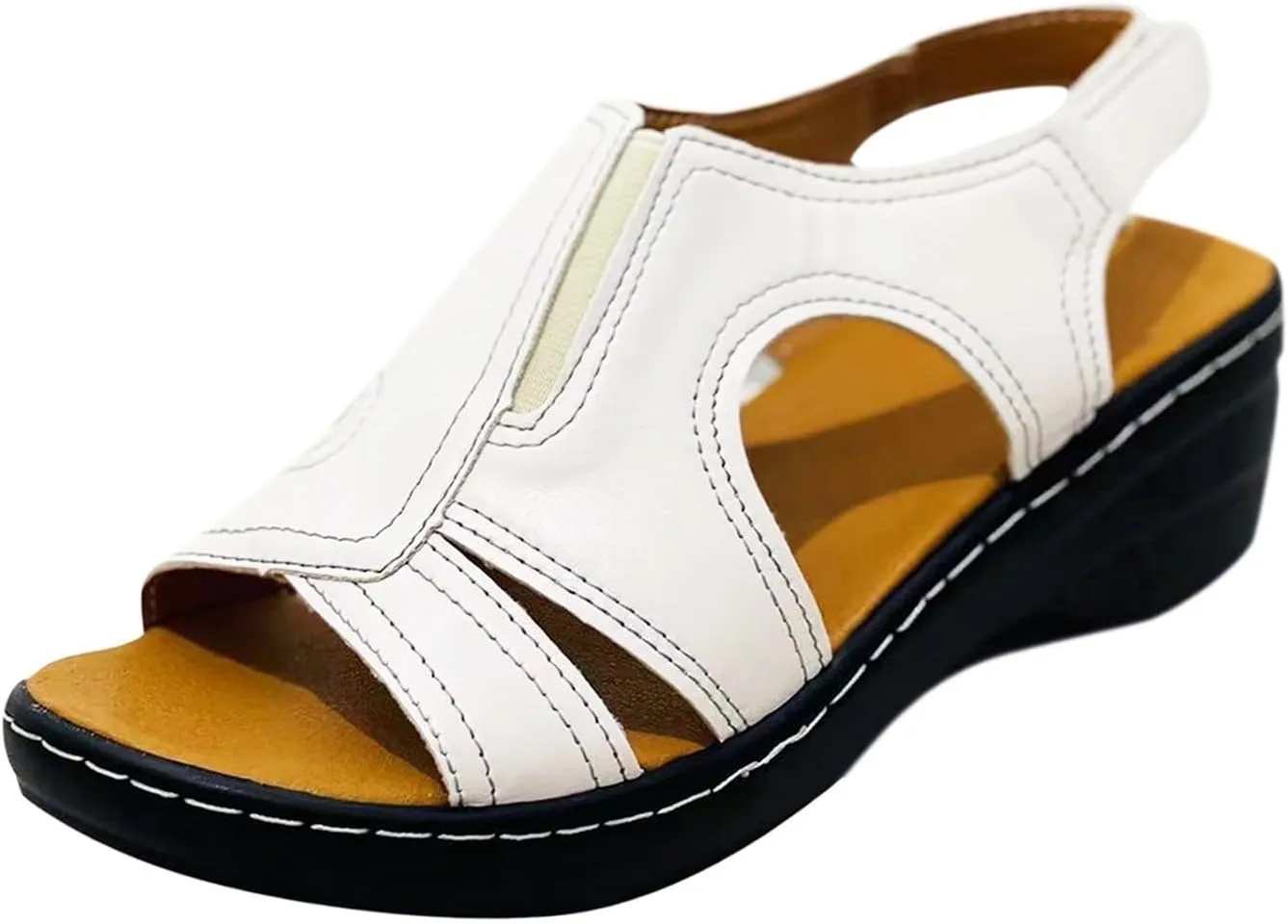 4th of July Tops for Women Orthopedic Flats for Women Wide Width Woman Wedge Sandals Sandals Women Dressy Heels Comfortable Heeled Sandals for Women Cute Heels for Women, White-12