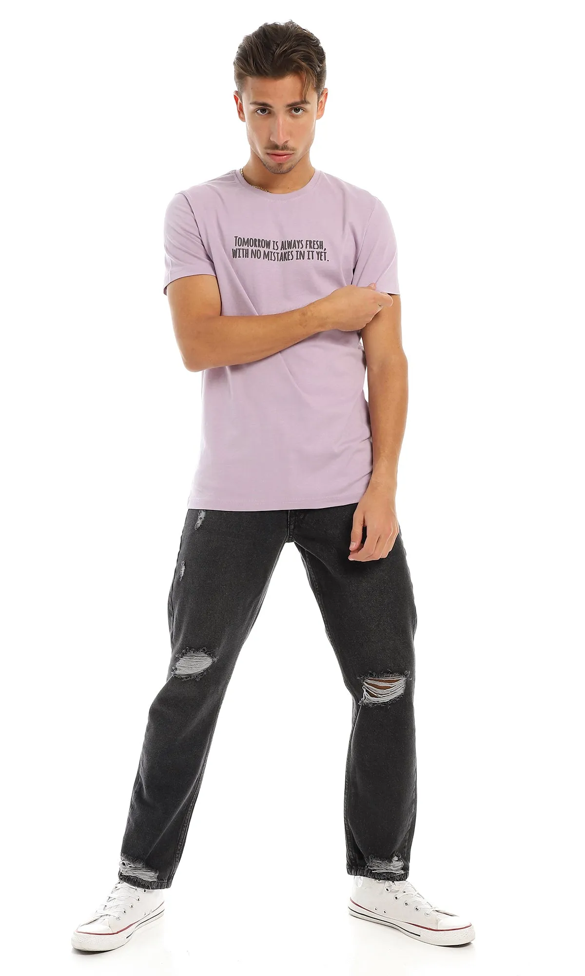 97743 Printed Quote Round Lilac T-Shirt