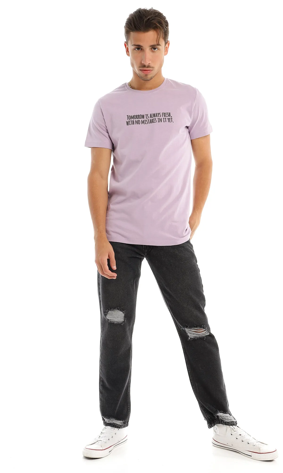 97743 Printed Quote Round Lilac T-Shirt