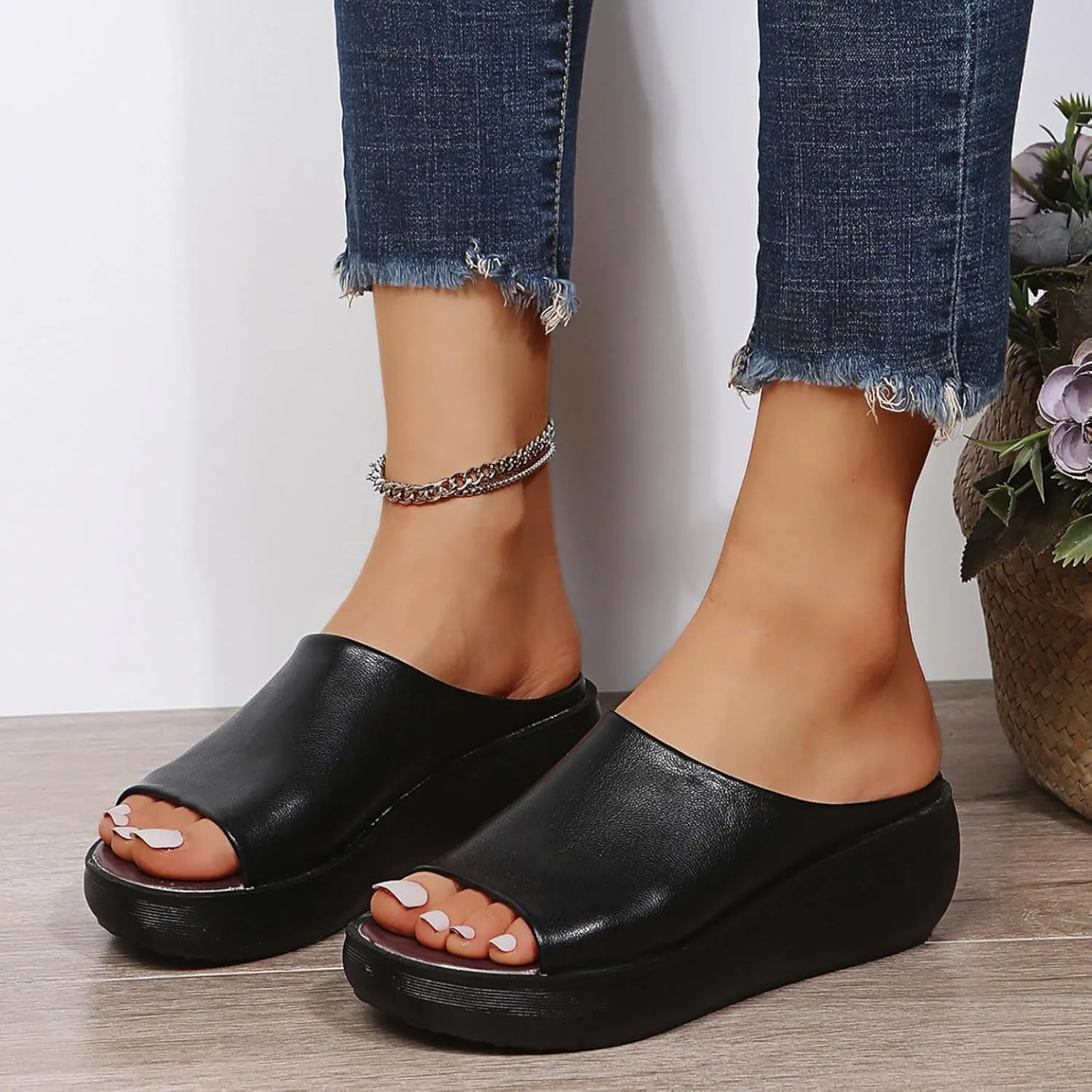 AMDBEL Slipper Sandals for Women Wedges Slides Sandals Dressy Platform Summer Comfortable Casual Slip On Shoes Beach Sandals