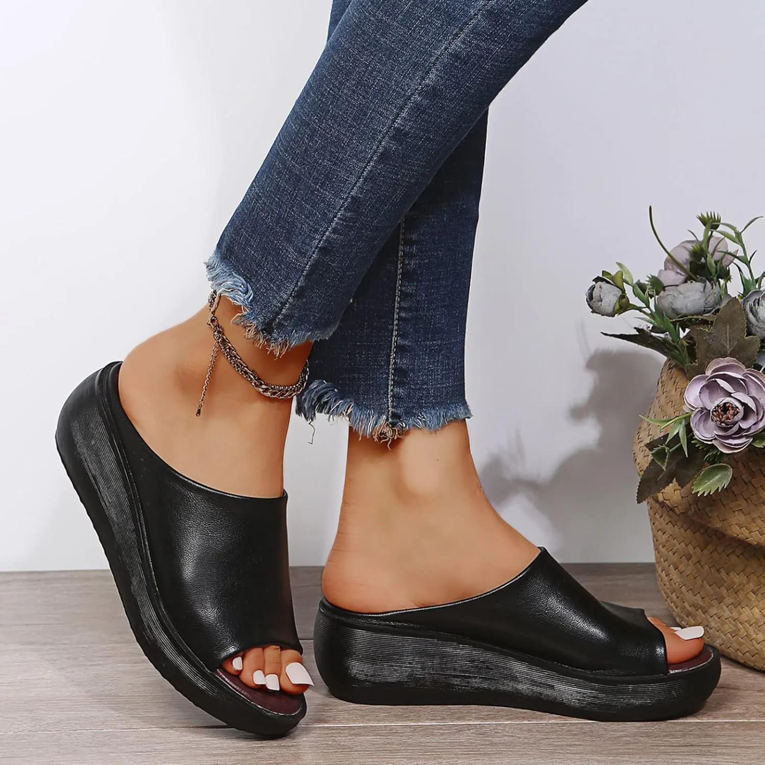 AMDBEL Slipper Sandals for Women Wedges Slides Sandals Dressy Platform Summer Comfortable Casual Slip On Shoes Beach Sandals