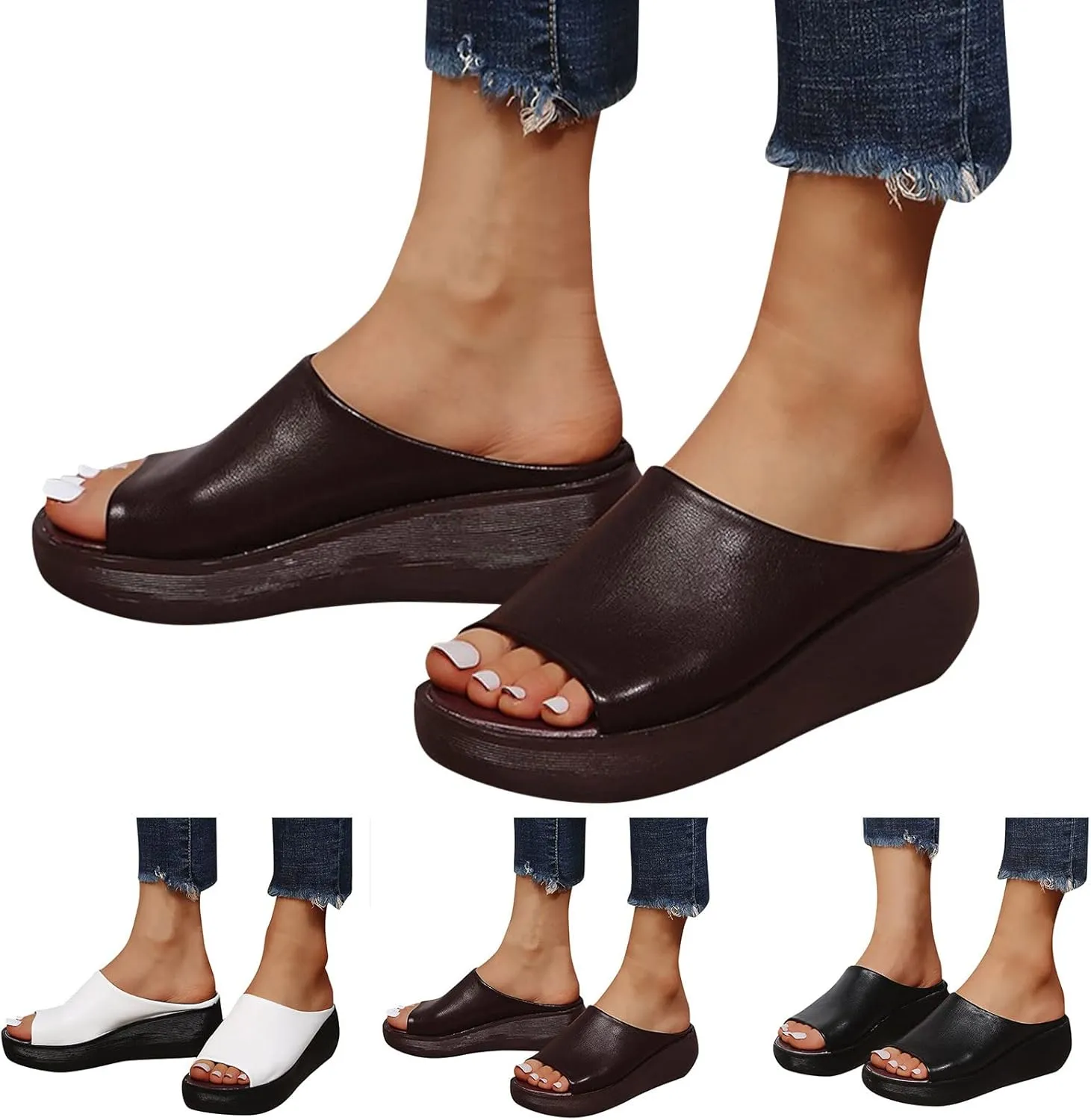 AMDBEL Slipper Sandals for Women Wedges Slides Sandals Dressy Platform Summer Comfortable Casual Slip On Shoes Beach Sandals