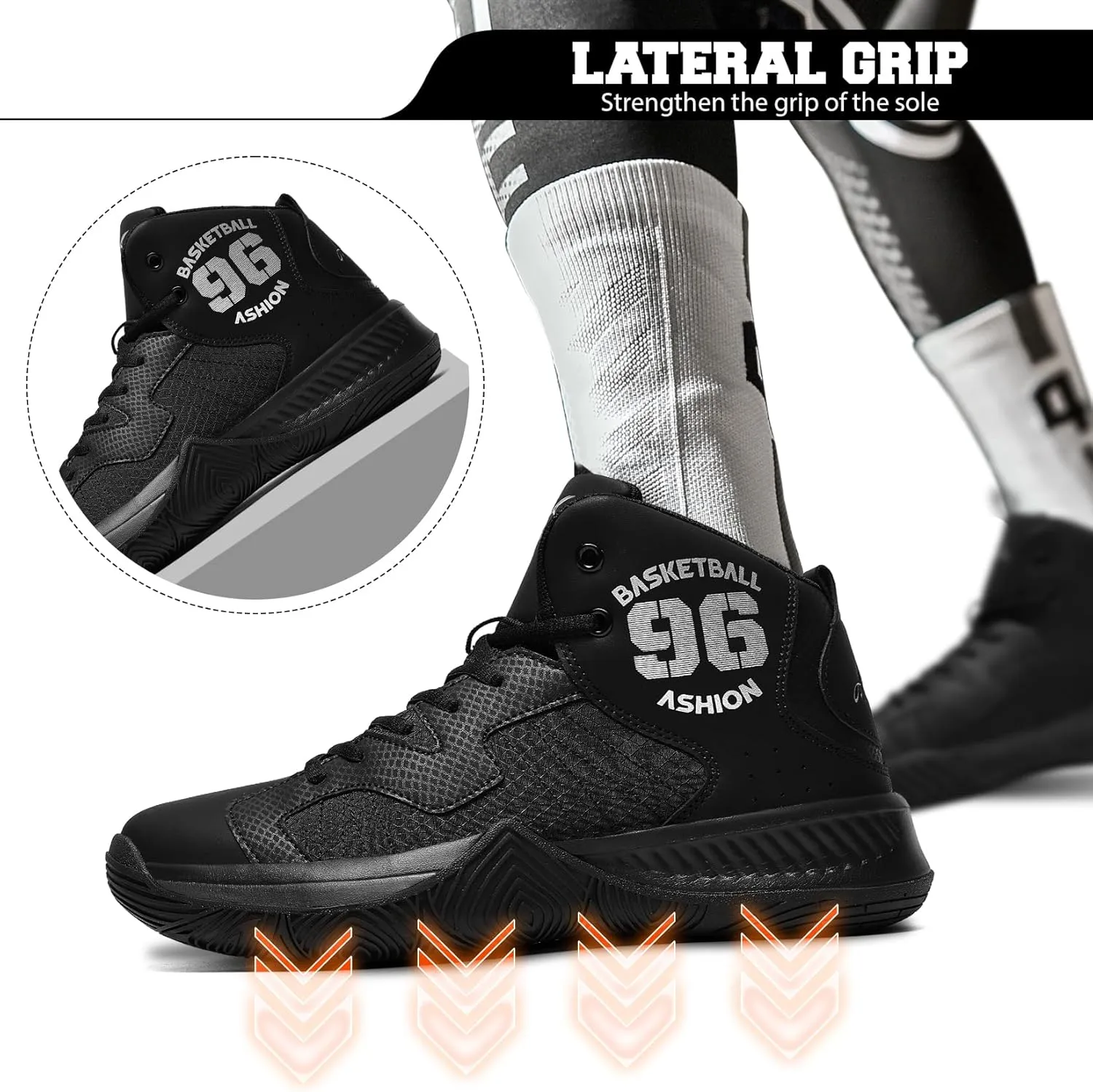 ASHION Mens Basketball Shoes High Top Streetball Lightweight Outdoor Sneakers Cushioning Shoes for Sport Athletic Fitness