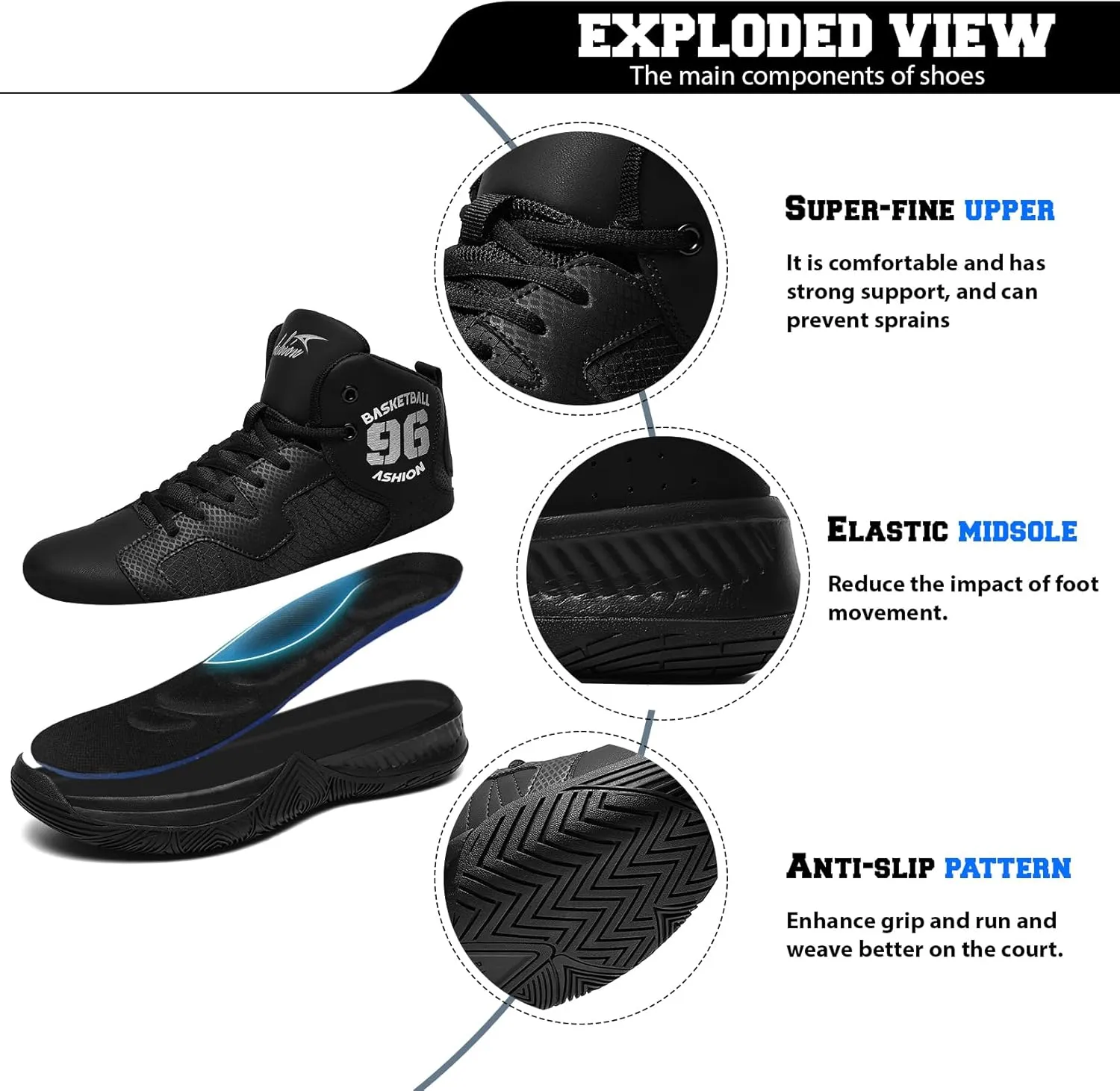 ASHION Mens Basketball Shoes High Top Streetball Lightweight Outdoor Sneakers Cushioning Shoes for Sport Athletic Fitness