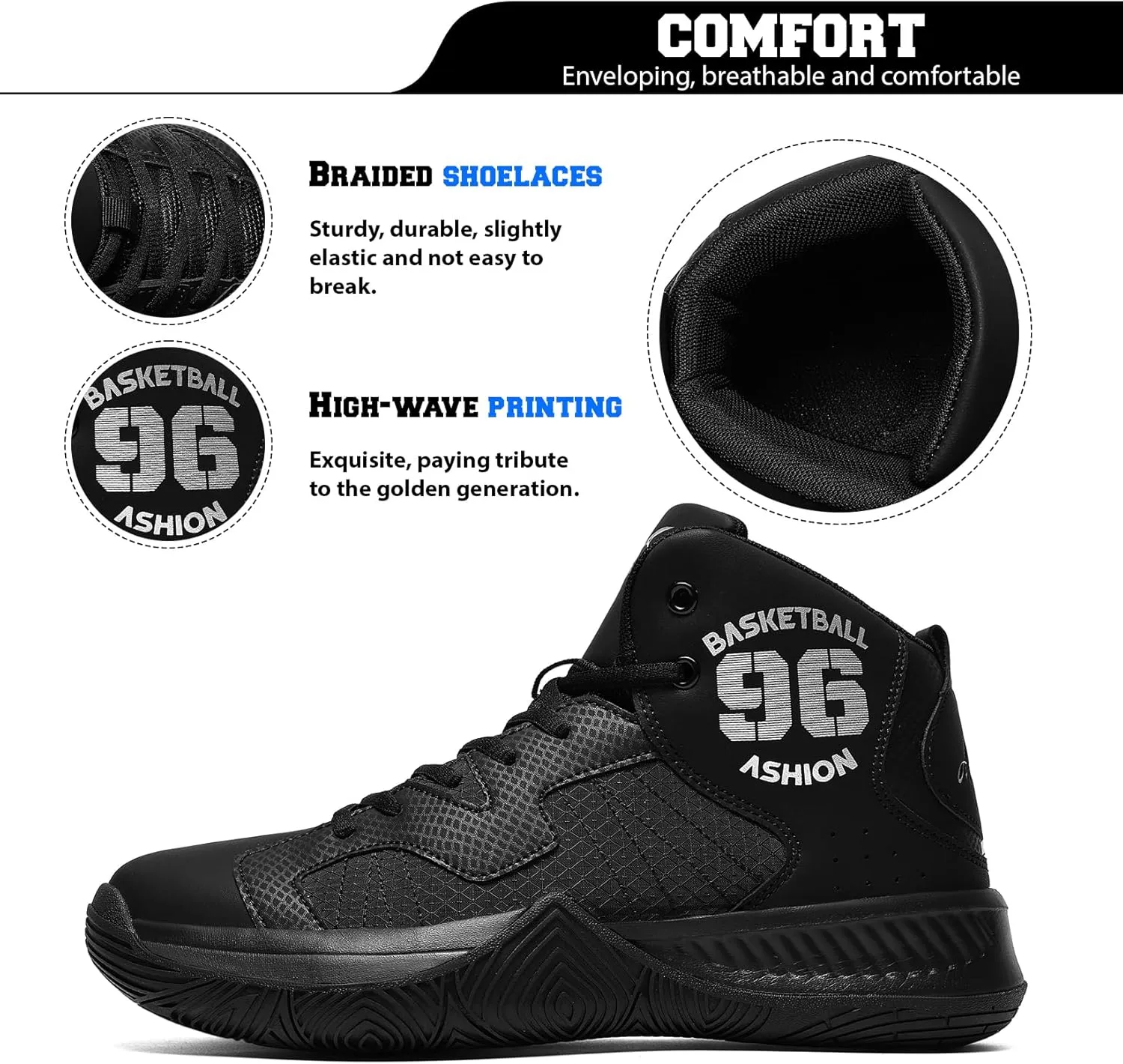 ASHION Mens Basketball Shoes High Top Streetball Lightweight Outdoor Sneakers Cushioning Shoes for Sport Athletic Fitness