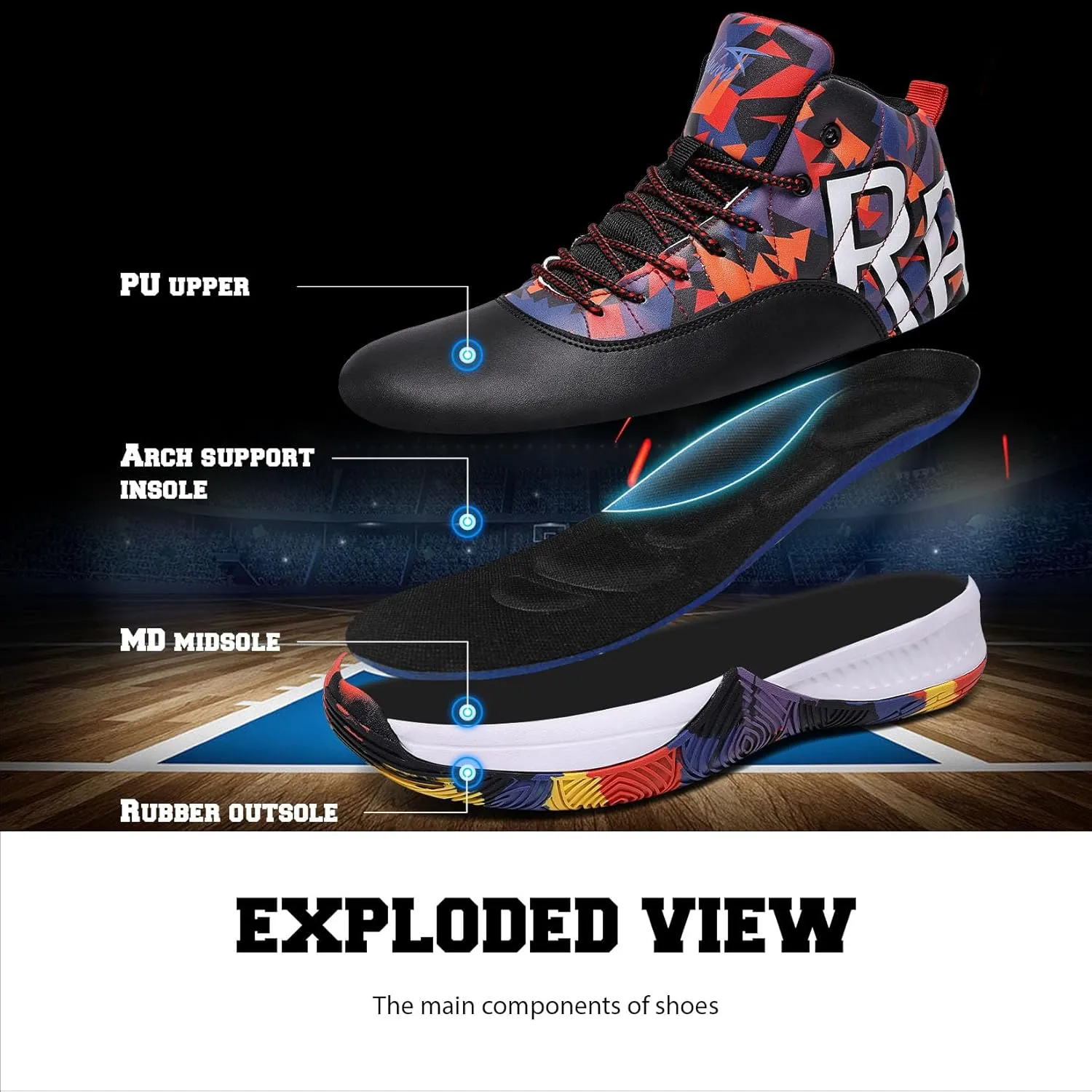 ASHION Unisex Kids Basketball Shoes Boys Air High Top Sneakers Girls Breathable Non-Slip Athletic Shoes Little Kid/Big Kid
