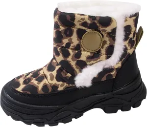 Baby Boys Girls Leopard Winter Warm Cozy Shoes Fleece Snow Boots Toddler Infant Non-Slip Faux Fr Walking Booties
