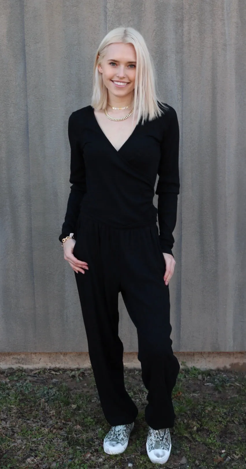 BOBI ModalRibKnit INSPIRE Surplice WaistCrop Top