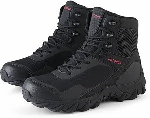 Casual Outdoor Hiking Shoes, Spring and Autumn High Top Waterproof Zipper Tactical Boots for Men, for Men's Field Training Tactical Camping Training Boots