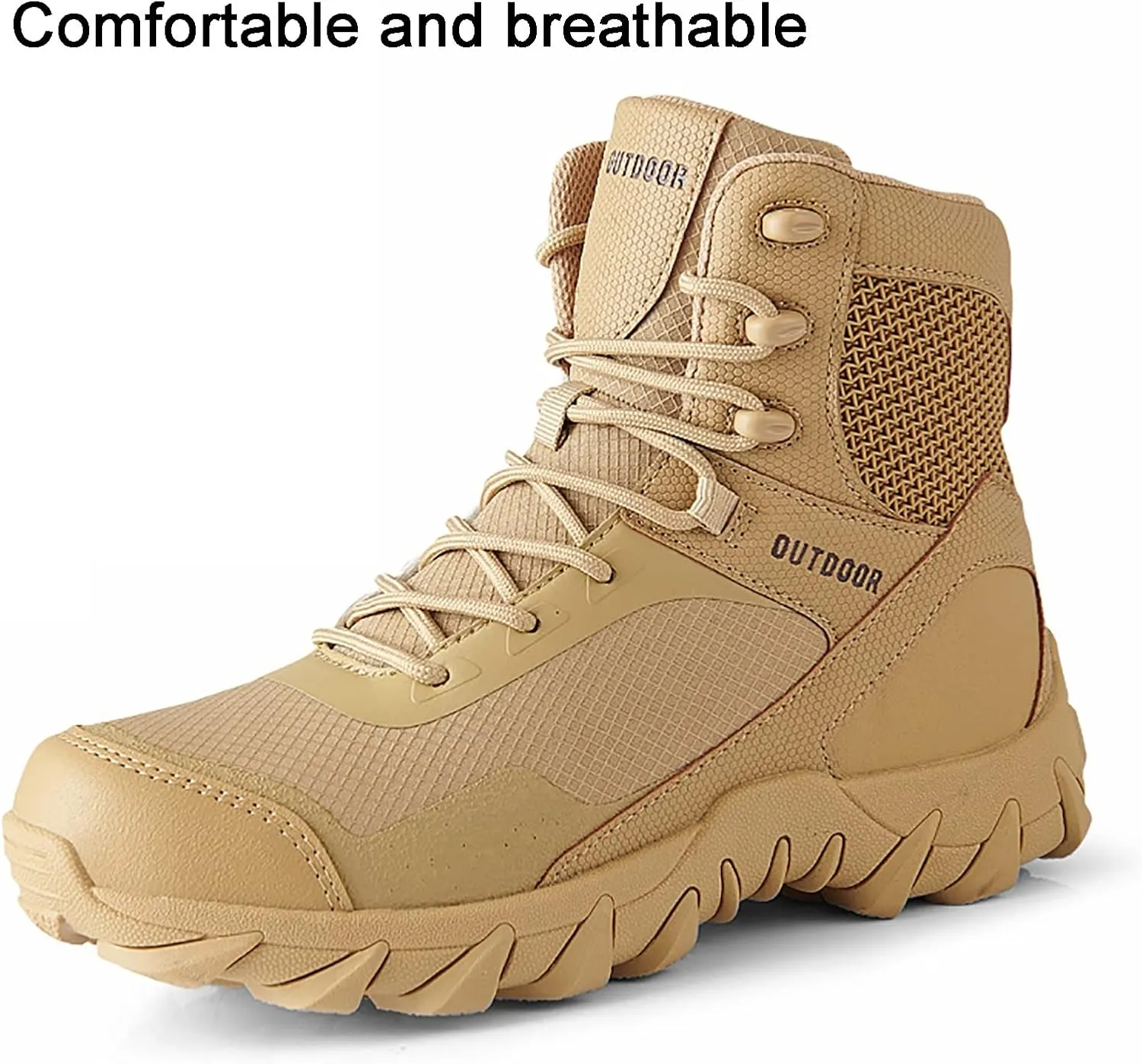Casual Outdoor Hiking Shoes, Spring and Autumn High Top Waterproof Zipper Tactical Boots for Men, for Men's Field Training Tactical Camping Training Boots