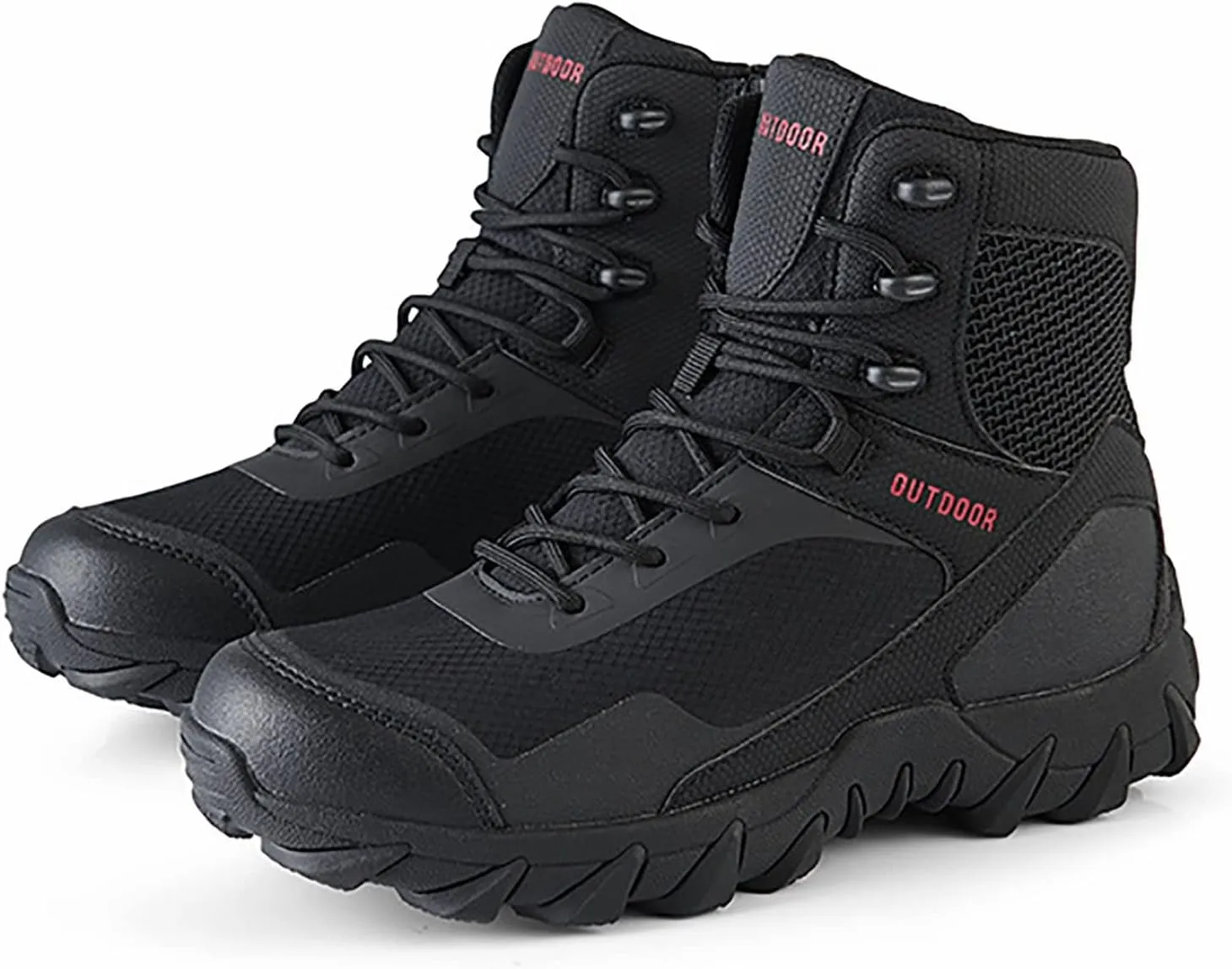 Casual Outdoor Hiking Shoes, Spring and Autumn High Top Waterproof Zipper Tactical Boots for Men, for Men's Field Training Tactical Camping Training Boots