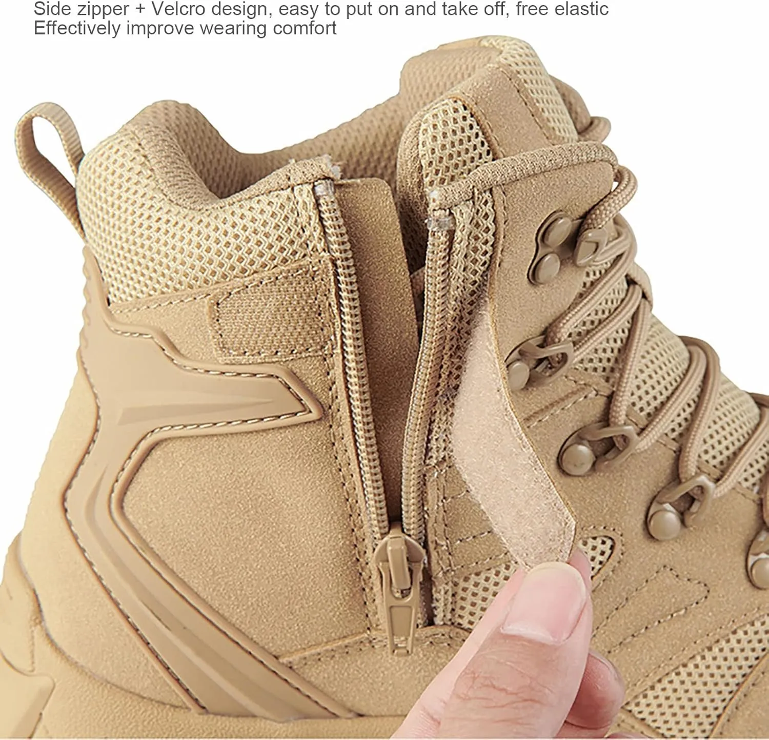 Casual Outdoor Hiking Shoes, Spring and Autumn High Top Waterproof Zipper Tactical Boots for Men, for Men's Field Training Tactical Camping Training Boots