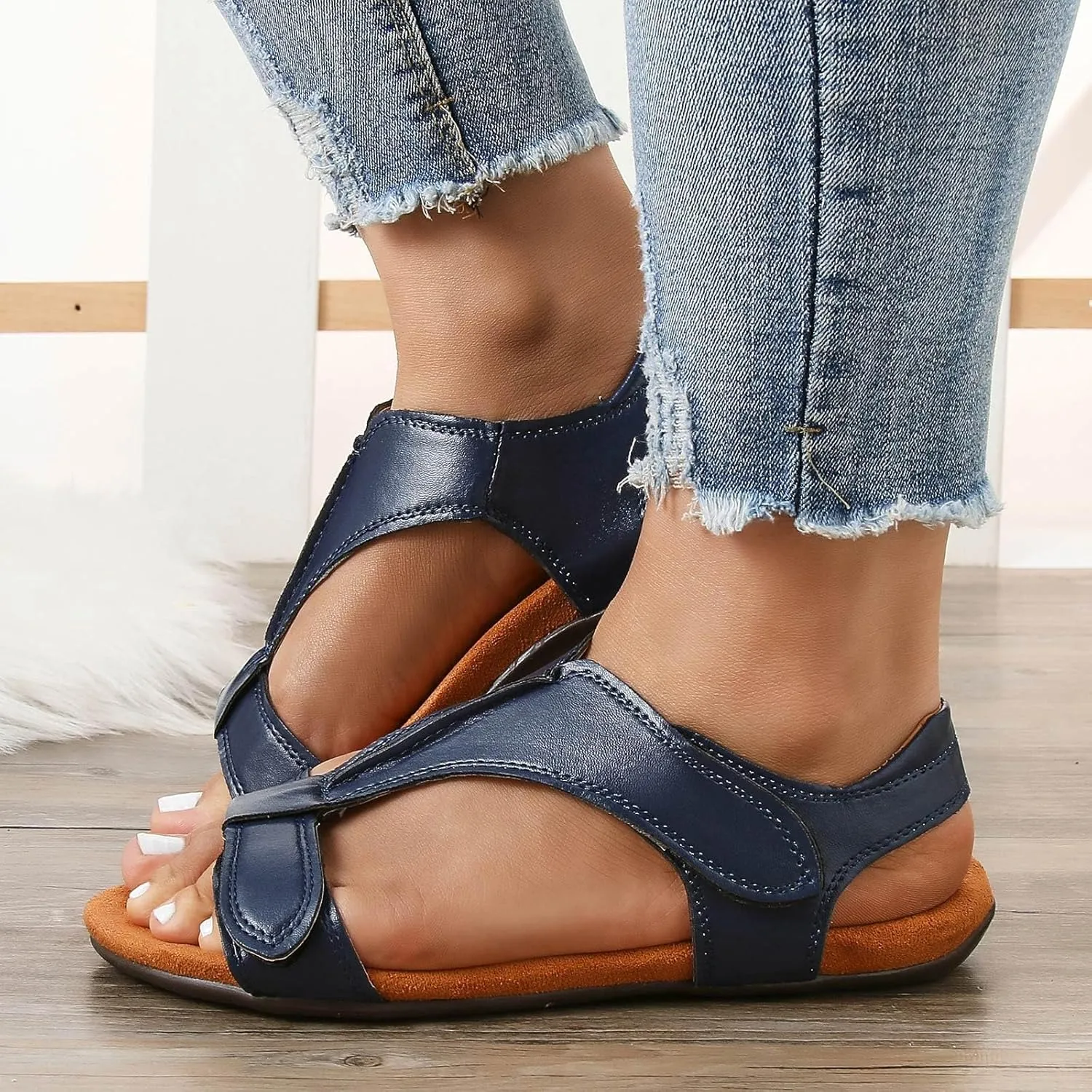 Cathalem Flat Sandals for Women, Women's Comfy Orthotic Sandals 2024 Womens Arch Support Flat Sandals Casual Beach Sandals