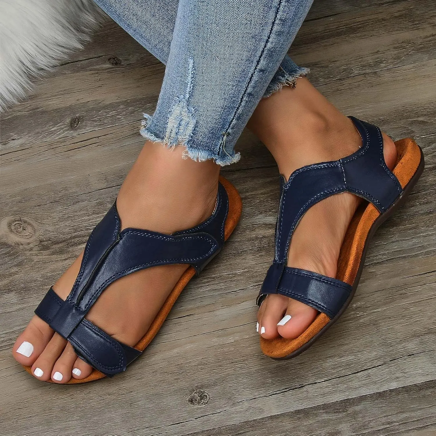 Cathalem Flat Sandals for Women, Women's Comfy Orthotic Sandals 2024 Womens Arch Support Flat Sandals Casual Beach Sandals