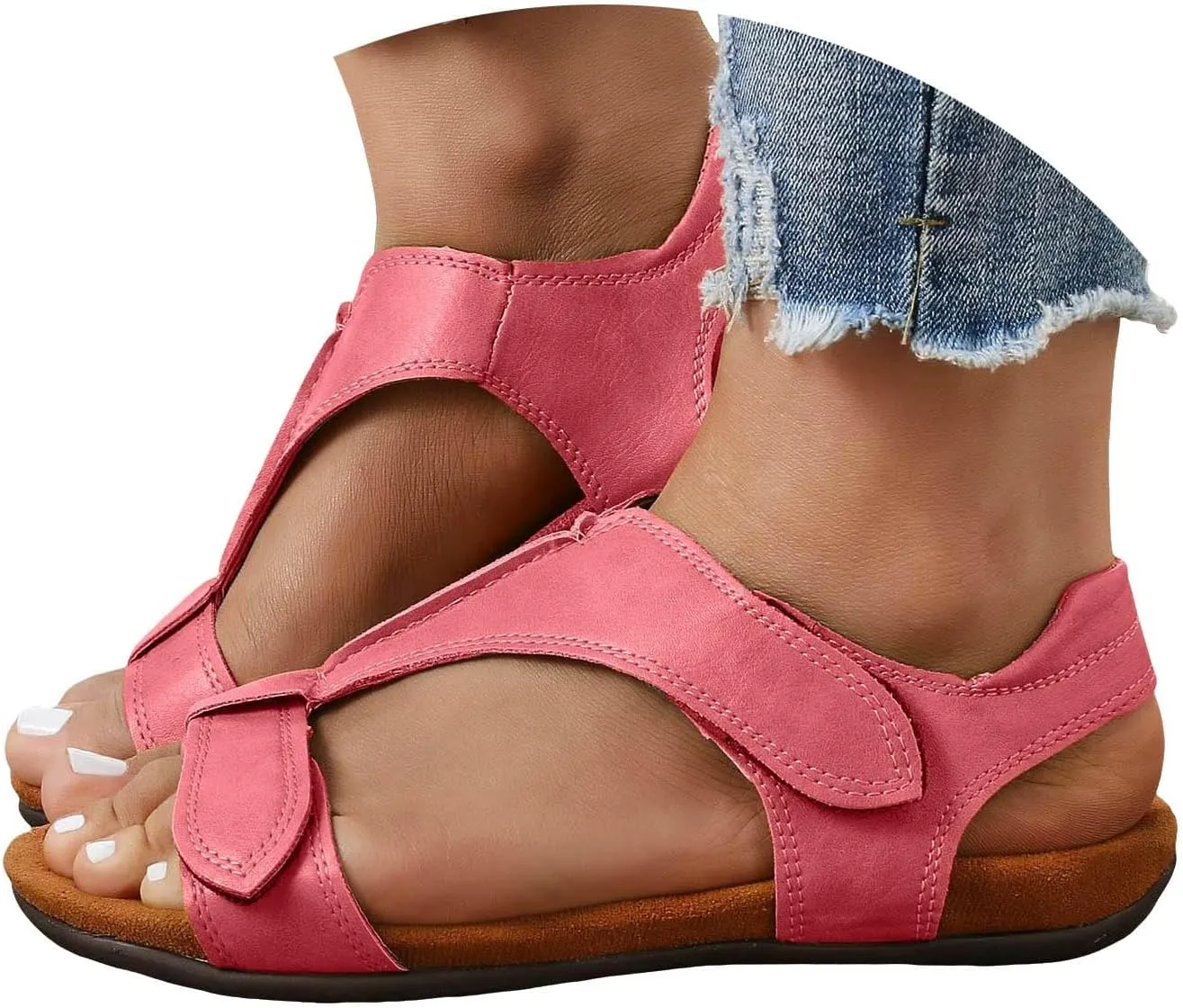 Cathalem Orthopedic Sandals for Women 2024 Comfy Orthotic Sandals Womens Arch Support Flat Sandals Flat Casual Beach Sandals