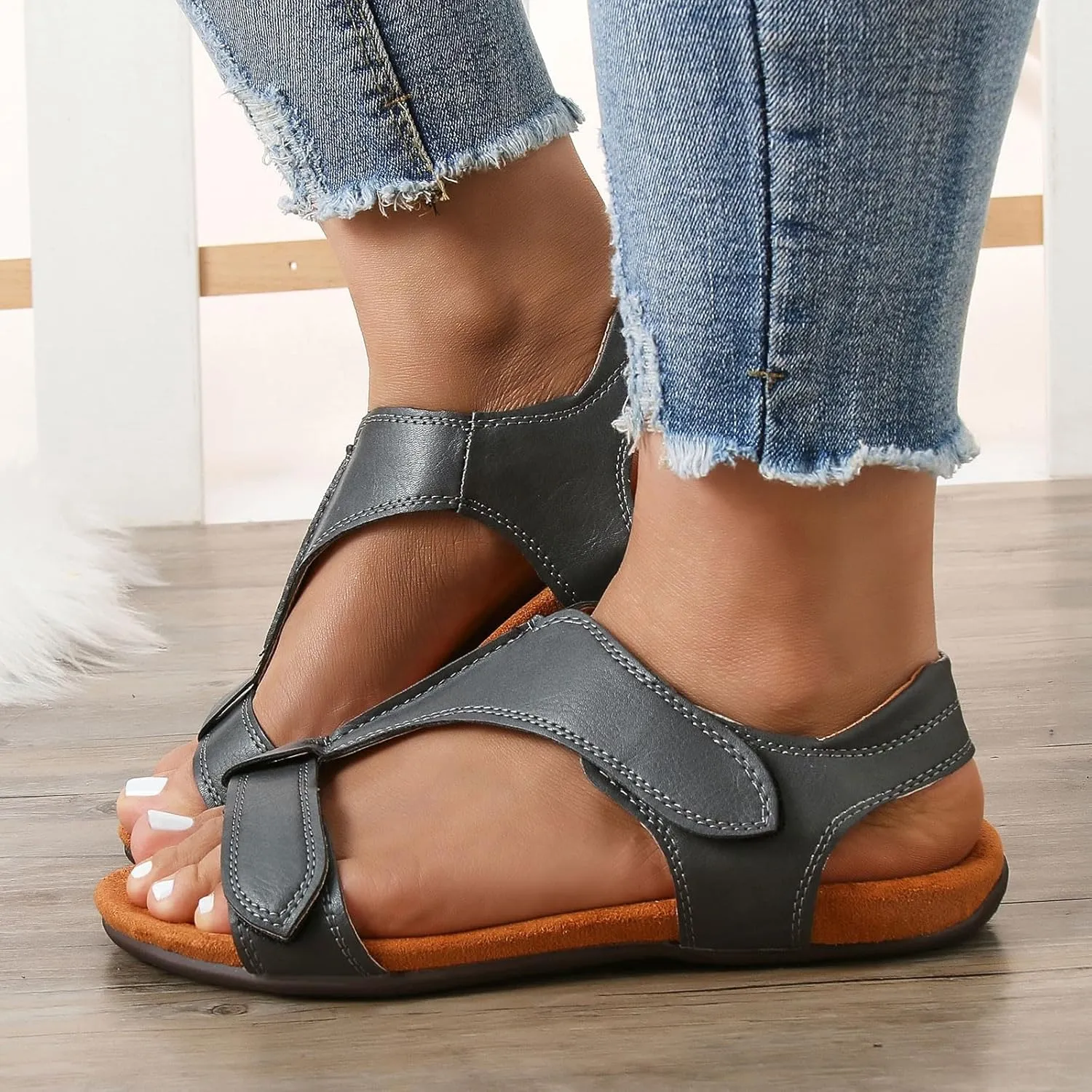 Cathalem Women's Comfy Orthotic Sandals 2024 Flat Arch Massage Casual Beach Sandals Womens Arch Support Flat Sandals