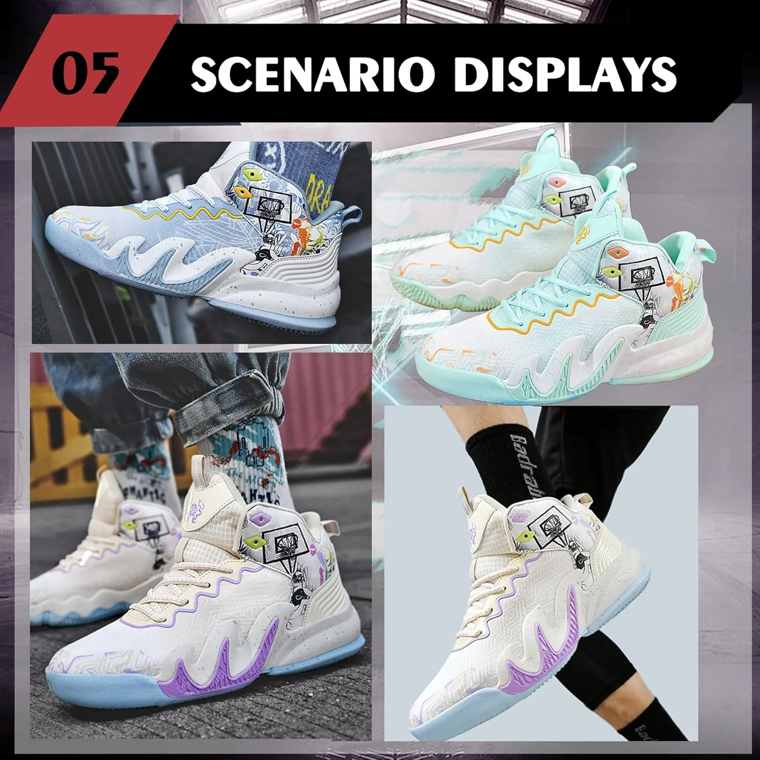 CJSPORX Women Men Basketball Shoes Breathable Men Non Slip Outdoor Fashion Unisex Sneakers