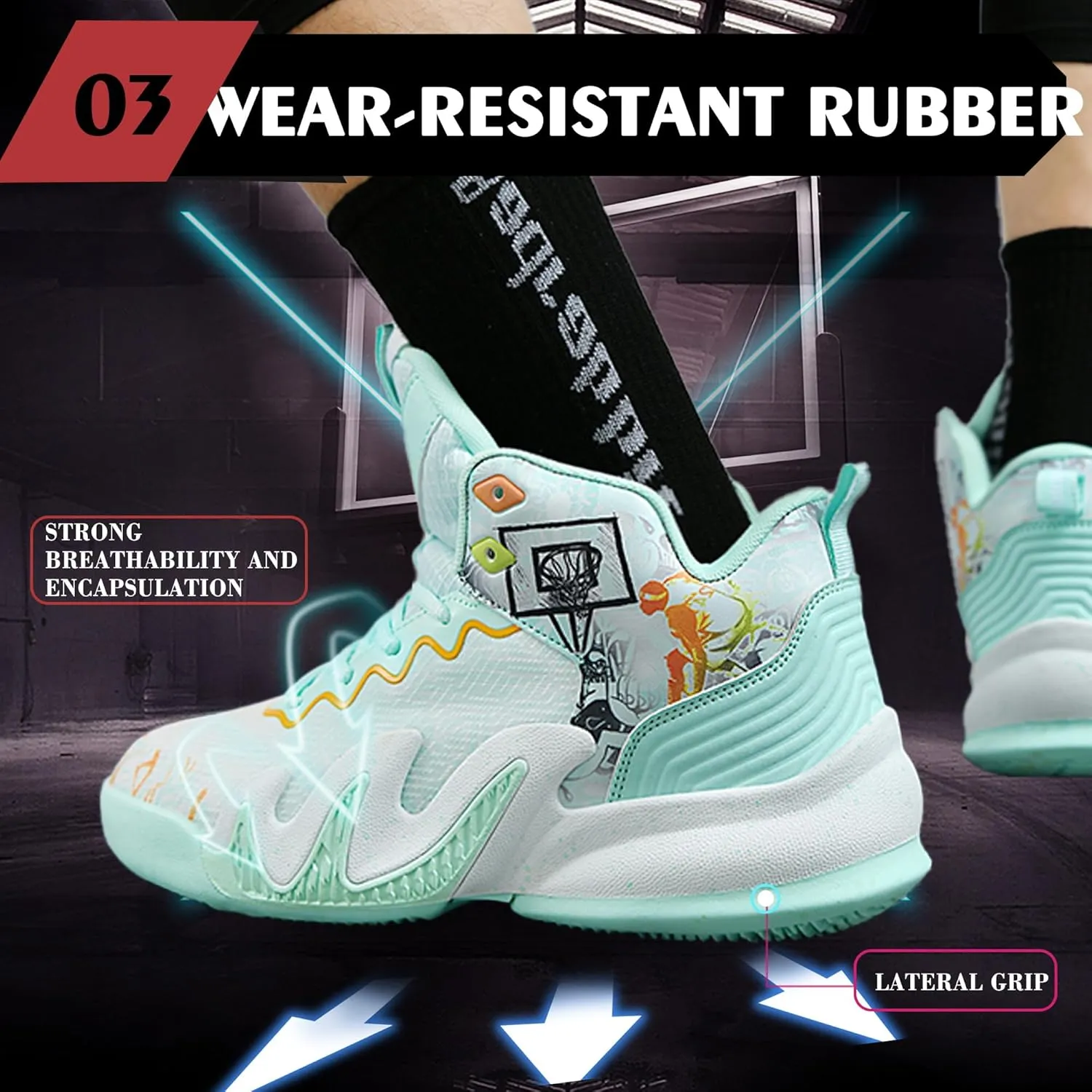 CJSPORX Women Men Basketball Shoes Breathable Men Non Slip Outdoor Fashion Unisex Sneakers