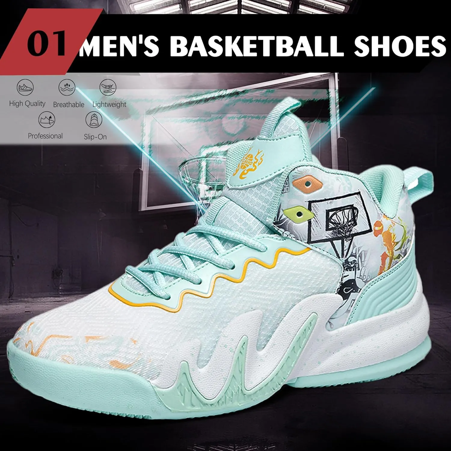 CJSPORX Women Men Basketball Shoes Breathable Men Non Slip Outdoor Fashion Unisex Sneakers