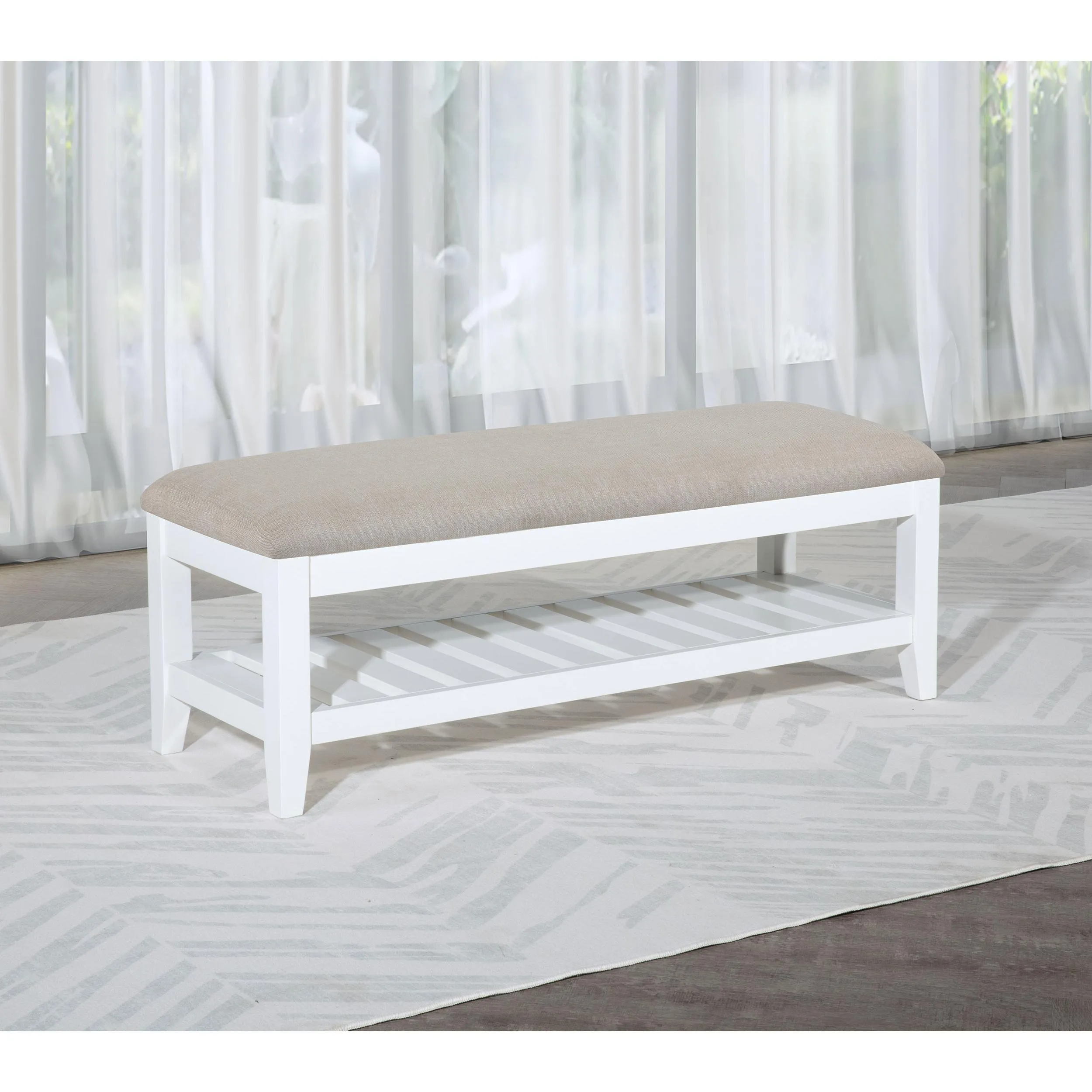 Coaster Furniture Bexhill 223476 Upholstered Rectangular Bench with Shelf - White