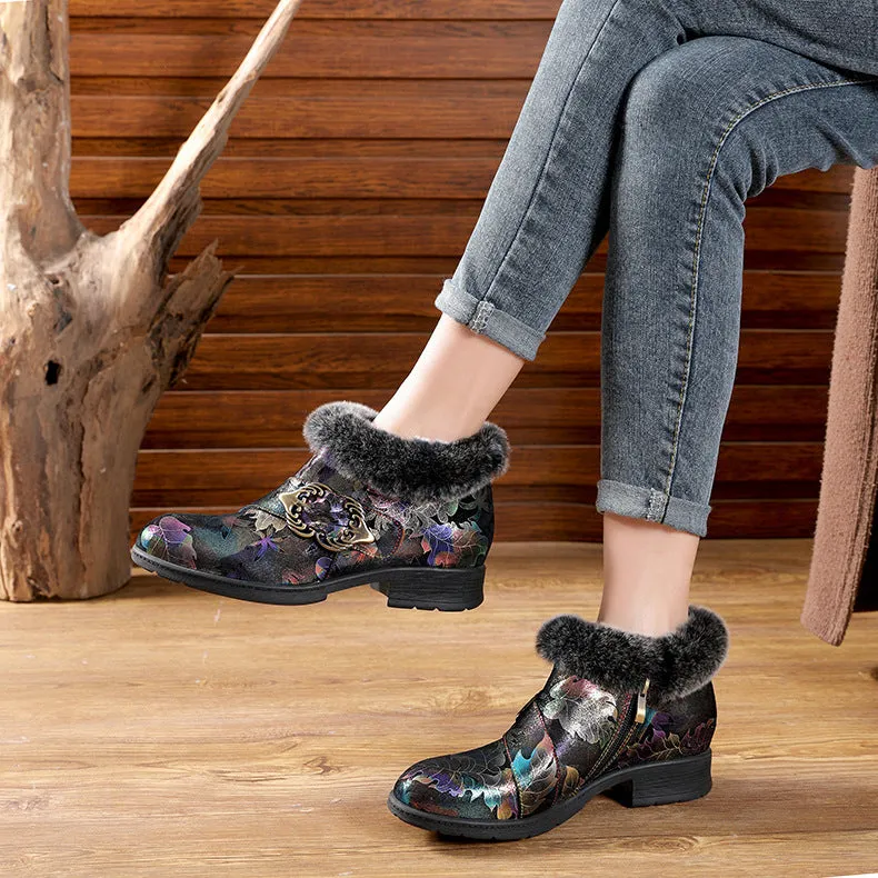 Comfortable Fur Collar Warm Flat Boots