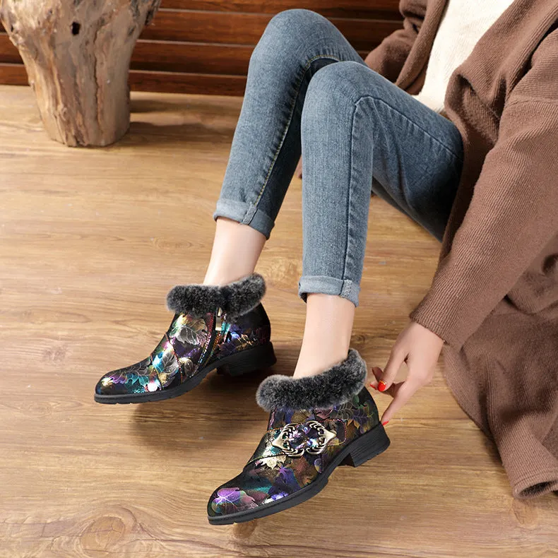 Comfortable Fur Collar Warm Flat Boots