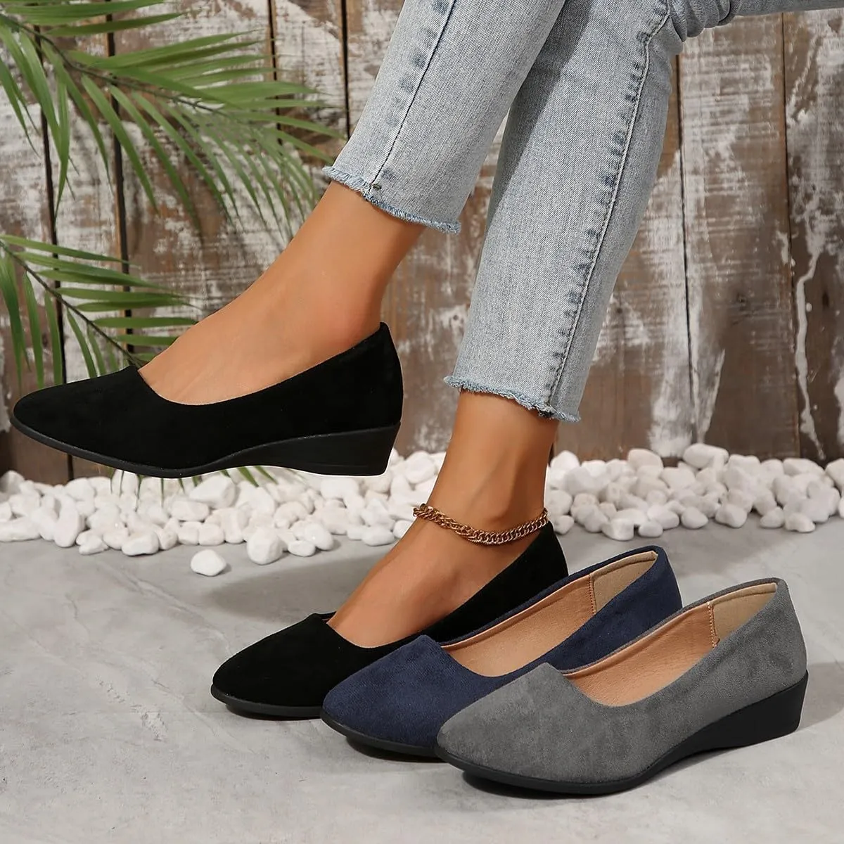 Comfortable,Lightweight,Anti-Slip,Breathable Orthopedic Flat Shoes for Women,Elegant Anti-Slip Low Heel Wedge Shoes
