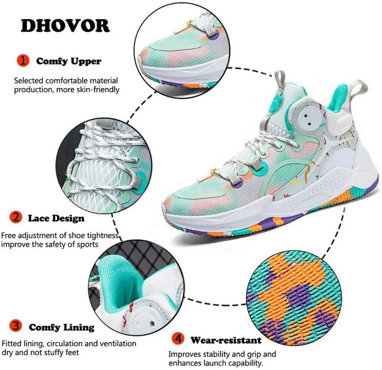 DHOVOR Womens Basketball Shoes Girls Fashion Basketball Sneakers Non Slip Tennis Shoes for Womens Indoor and Outdoor