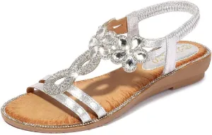 DKCHENH Rhinestone Sandals for Women Flat - Trendy Sparkling Boho Ladies' Flat Sandals,Beautiful Sparkling Boho Ladies' Flat Sandals for Summer.