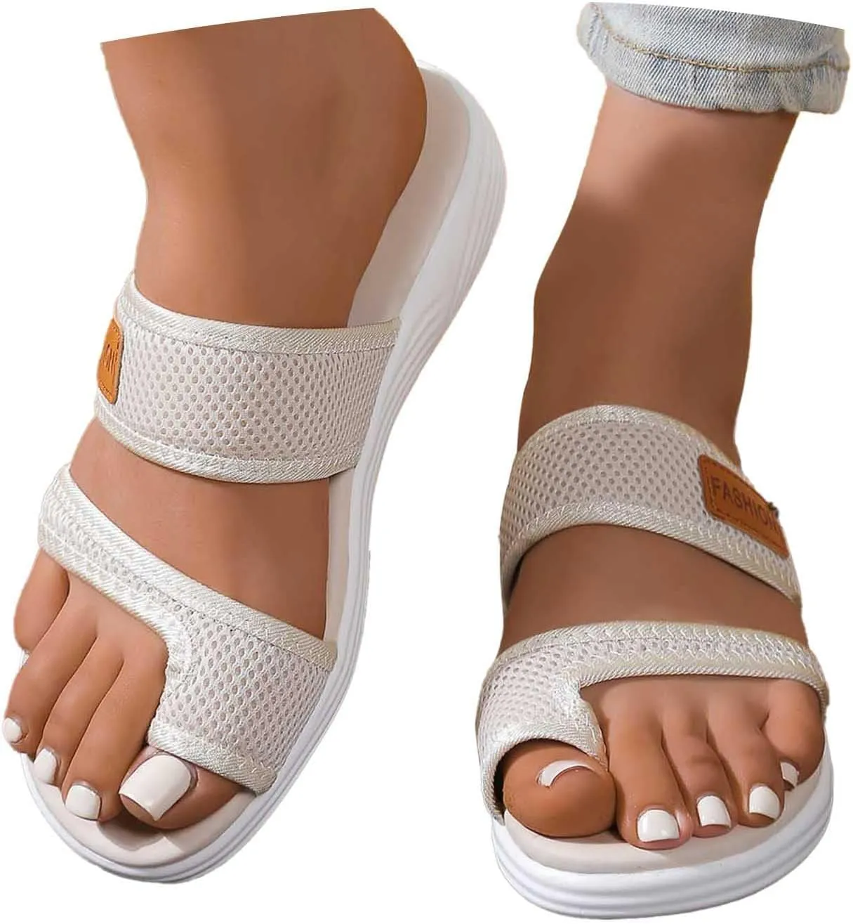 Dressy Summer 2025 Trendy Sandals for Women Beach Slip On Mesh Slide Sandals with Arch Support Comfortable Orthopedic Shoes