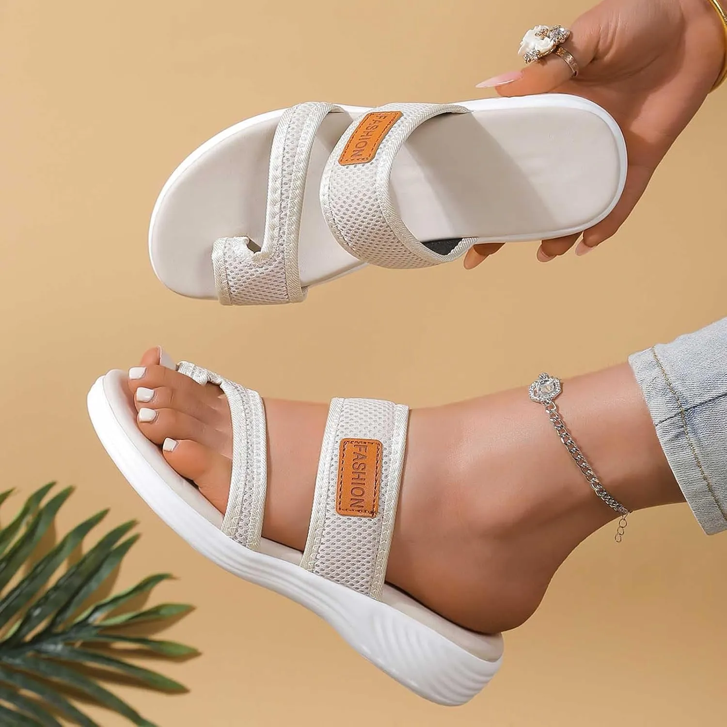 Dressy Summer 2025 Trendy Sandals for Women Beach Slip On Mesh Slide Sandals with Arch Support Comfortable Orthopedic Shoes