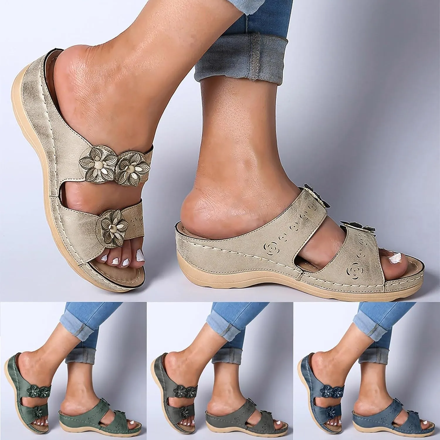 Eduavar Orthopedic Sandals for Women, Sandals for Women Casual Summer Breathable Slip-on Sandals Slippers Comfy Beach Shoes