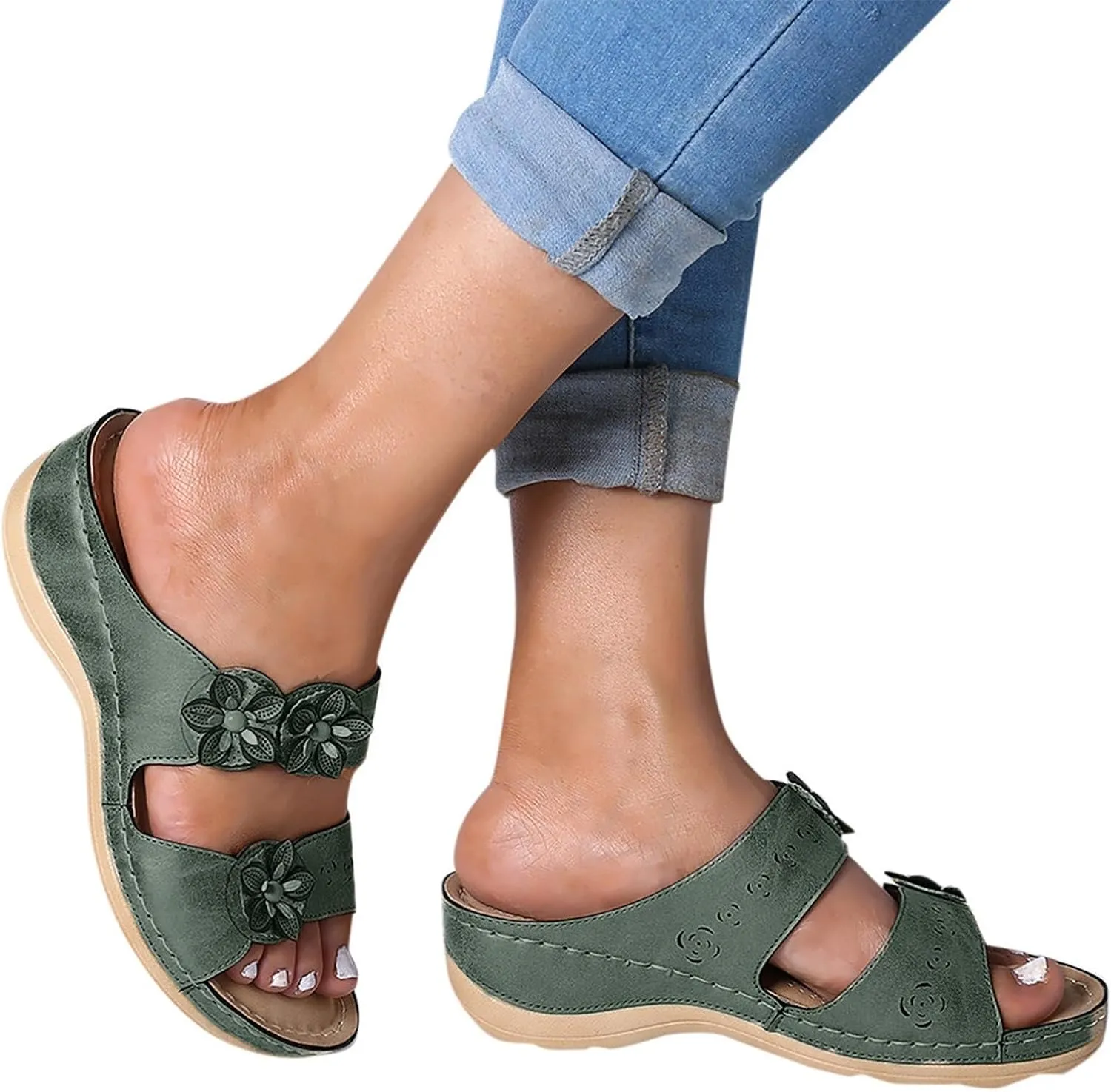 Eduavar Orthopedic Sandals for Women, Sandals for Women Casual Summer Breathable Slip-on Sandals Slippers Comfy Beach Shoes