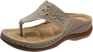 Eduavar Orthopedic Sandals for Women, Sandals Women Retro Breathable Hollow Out Flip Flops Summer Beach Sandals Slippers