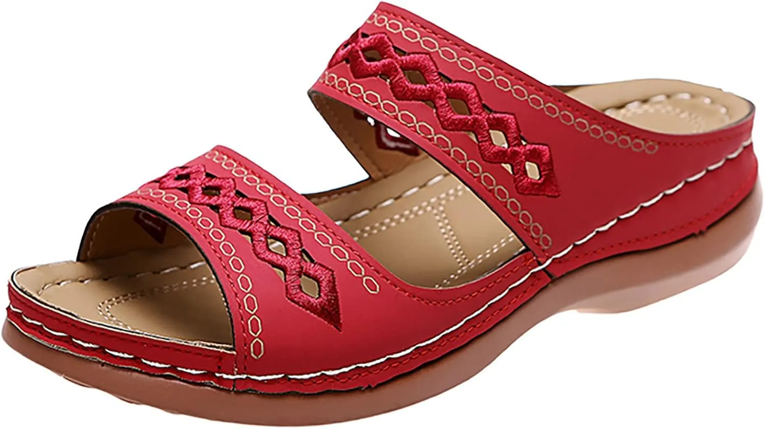 Eduavar Orthopedic Sandals for Women, Womens Sandals Dressy Wedge Sandals Casual Breathable Peep Toe Sandasls Slippers
