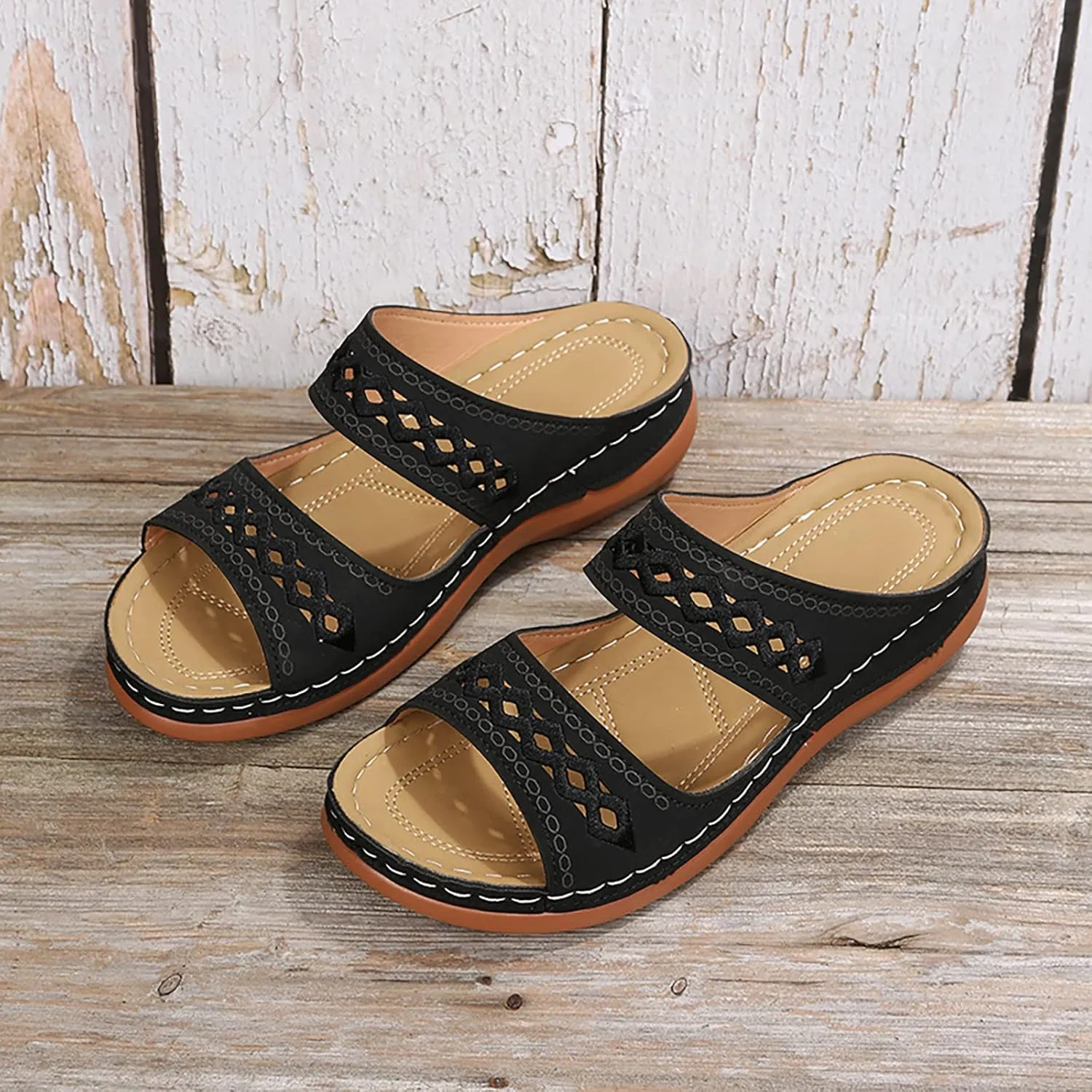 Eduavar Orthopedic Sandals for Women, Womens Sandals Dressy Wedge Sandals Casual Breathable Peep Toe Sandasls Slippers