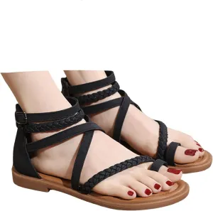 Eduavar Sandals for Women 2025 Gladiator Strappy Dressy Adjustable Ankle Strap Beach Walking Summer Shoes Open Toe Sandals