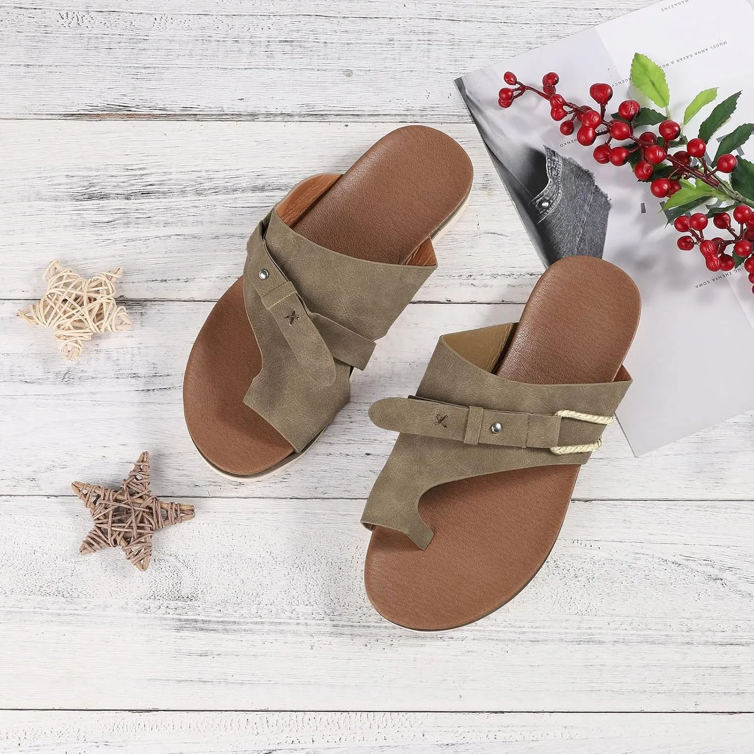 Eduavar Sandals for Women Dressy Summer, Flat Sandals for Women Summer Open Toe Leather Sandals Summer Travel Beach Sandals