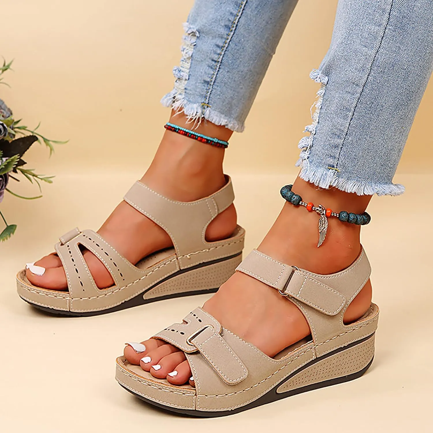 Eduavar Sandals for Women Dressy Summer, Platform Sandals Women Casual Orthopedic Open Toe Sandals Shoes with Buckle Strap