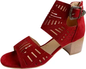 Eduavar Sandals Women, Sandals Women Summer Breathable Hollow Out Low Heel Sandals with Buckle Ankle Strap