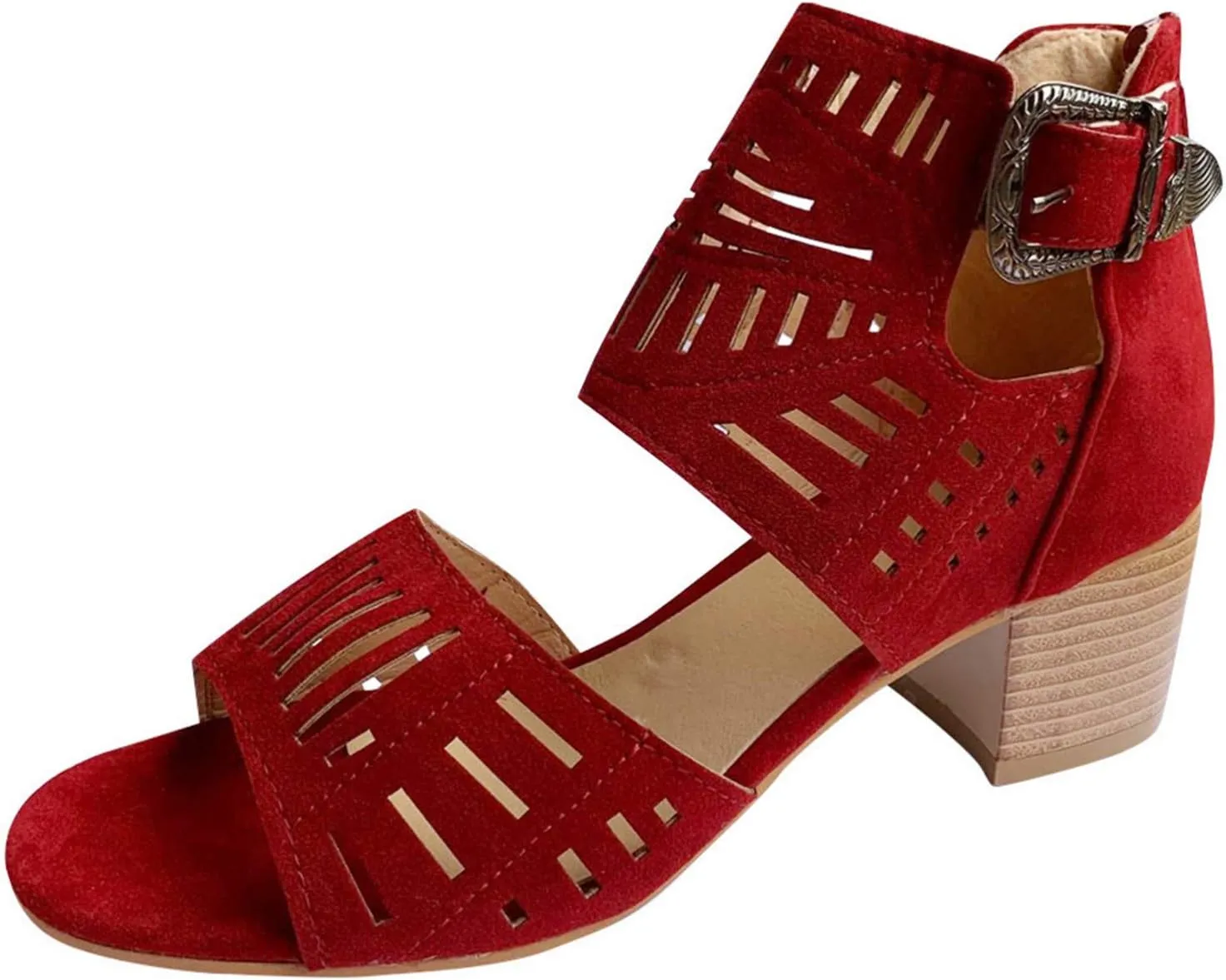 Eduavar Sandals Women, Sandals Women Summer Breathable Hollow Out Low Heel Sandals with Buckle Ankle Strap