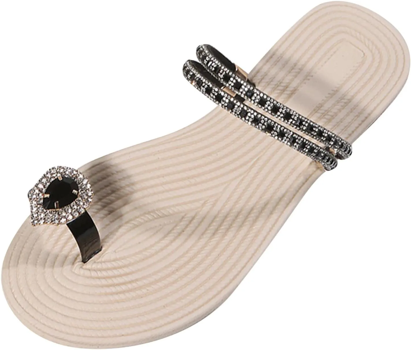 Eduavar Summer Sandals for Women 2023, Orthopedic Sandals for Women Rhinestone Flat Sandals Comfortable Ring Toe Slippers