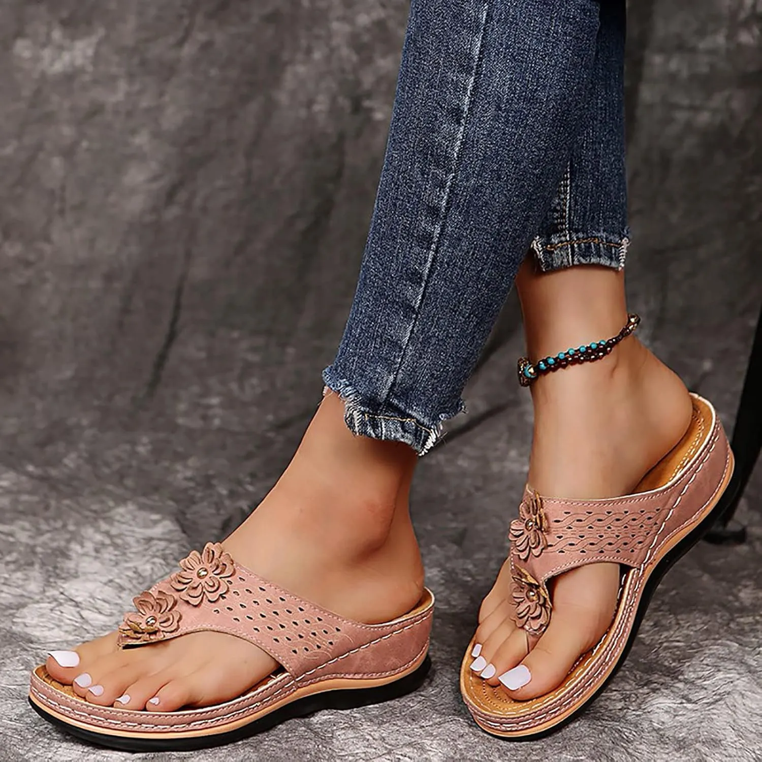 Eduavar Wedge Sandals for Women, Orthopedic Sandals for Women Arch Support Open Toe Flip Flops Sandals Summer Beach Sandals