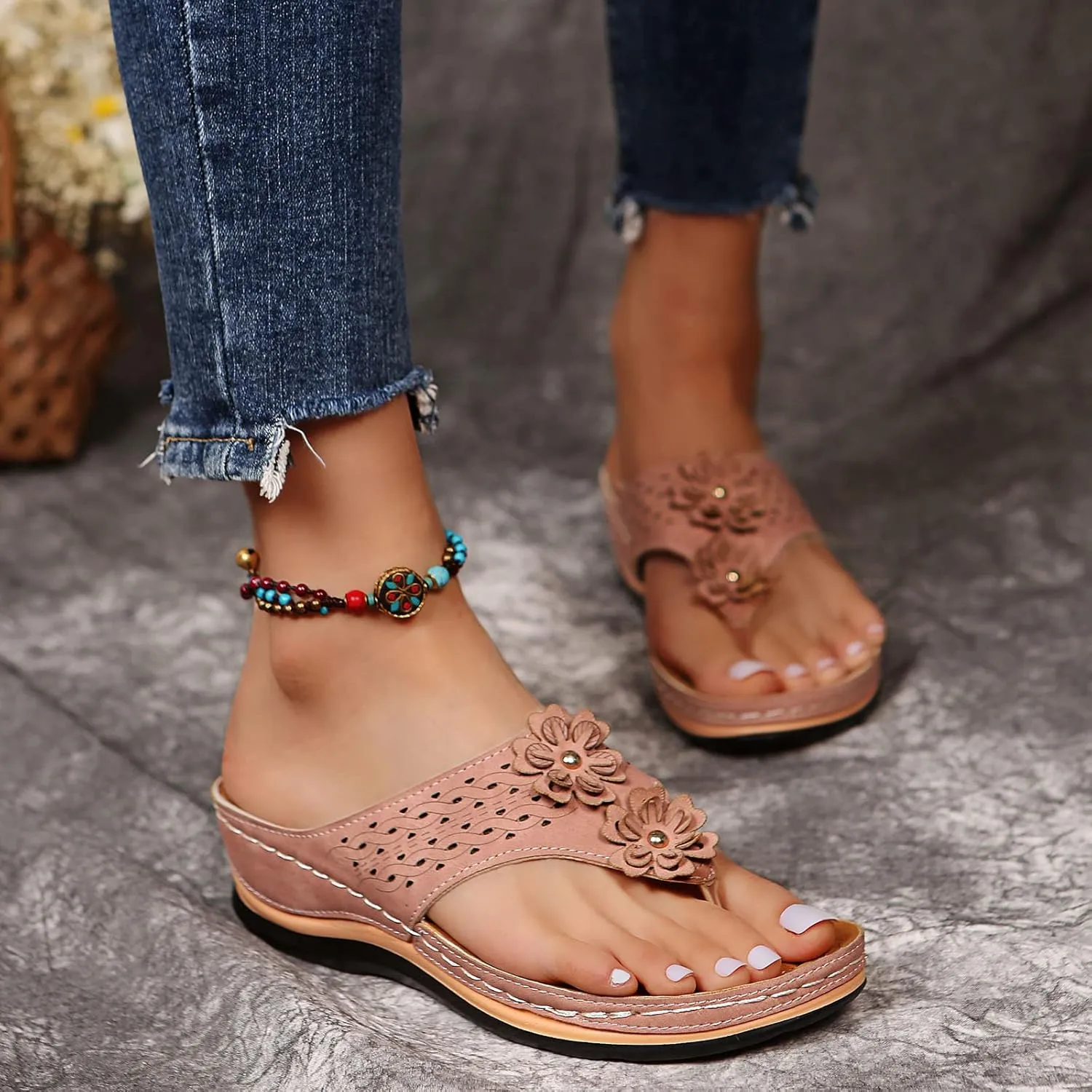 Eduavar Wedge Sandals for Women, Orthopedic Sandals for Women Arch Support Open Toe Flip Flops Sandals Summer Beach Sandals