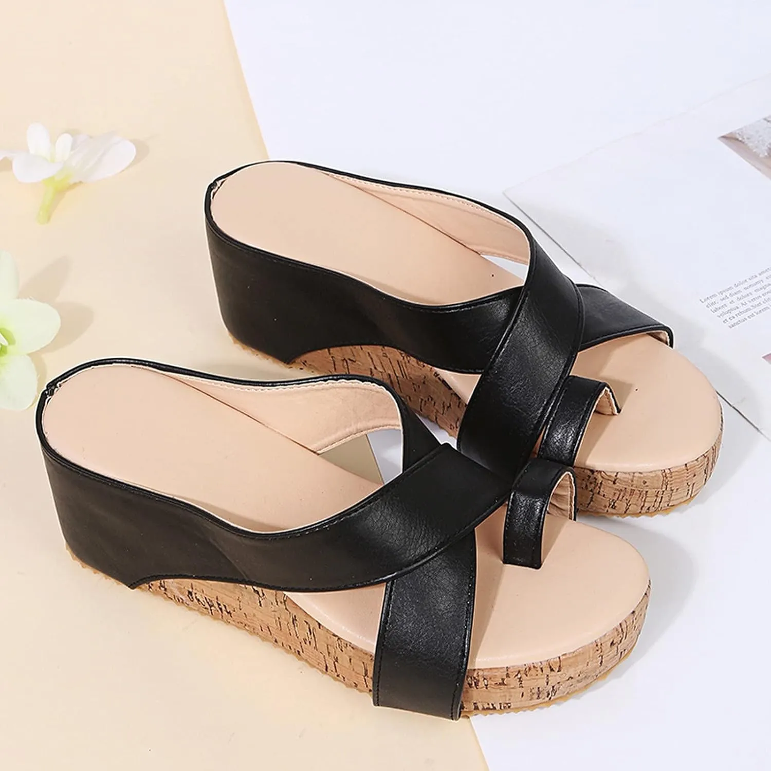 Eduavar Wedge Sandals for Women, Sandals for Women Fashion Strap Flat Sandals Rhinestone Size Large Clip Toe Sandals