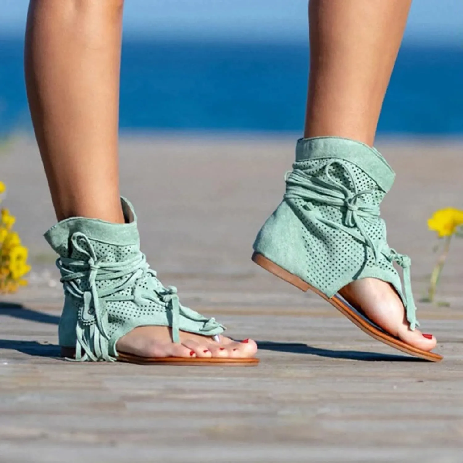 Eduavar Wedge Sandals for Women, Sandals Women Dressy Summer Floral Flip Flops Summer Outdoor Flat Sandals Slippers