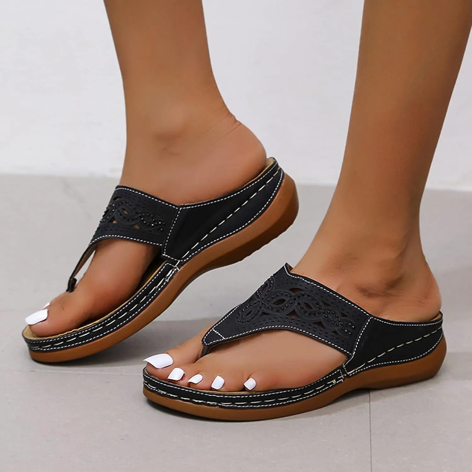 Eduavar Wedge Sandals for Women, Sandals Women Fashion Peep Toe Flip Flops Slip On Sandals Shoes Summer Wedge Sandals