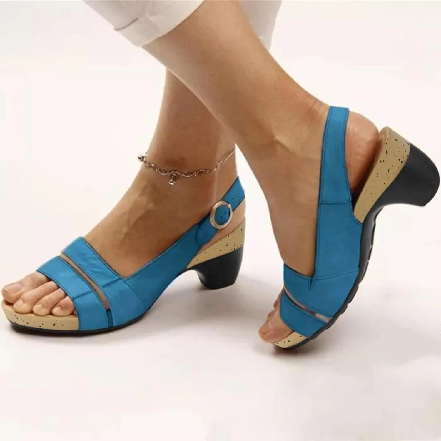 Eduavar Wedge Sandals for Women, Sandals Women Orthopedic Sandals Dressy Open Toe Low Heel Sandals with Ankle Strap