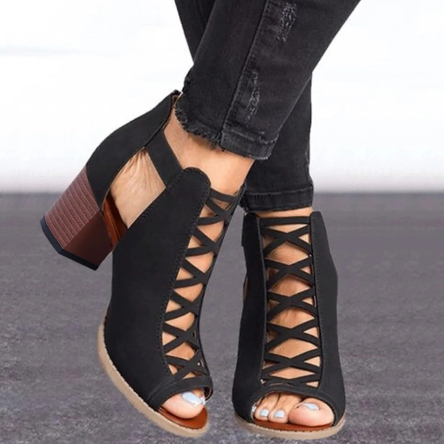 Eduavar Wedge Sandals for Women, Sandals Women Wedge Platform Sandals Zip Up Rhinestone Gladiator Flat Sandals